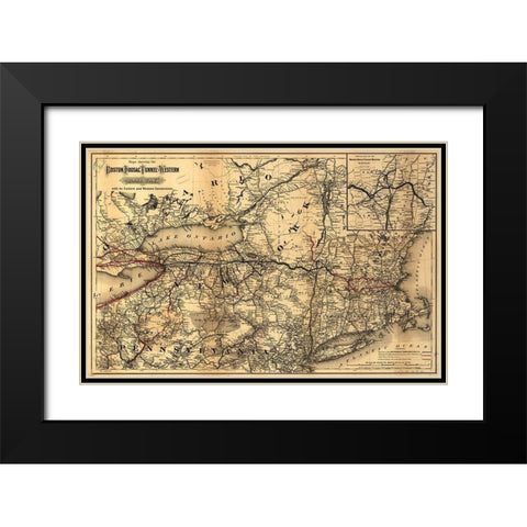 Boston Hoosac Tunnel and Western Railway 1881 Black Modern Wood Framed Art Print with Double Matting by Vintage Maps