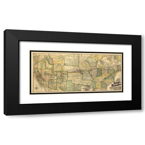 Burlington and Missouri River R R the Burlington Route 1882 Black Modern Wood Framed Art Print with Double Matting by Vintage Maps