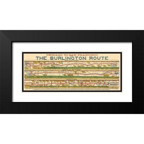 Chicago to San Francisco via the Burlington Route  Black Modern Wood Framed Art Print with Double Matting by Vintage Maps