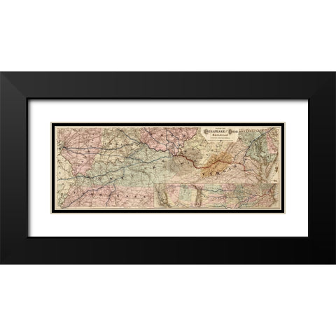 Chesapeake and Ohio Railroad 1873 Black Modern Wood Framed Art Print with Double Matting by Vintage Maps