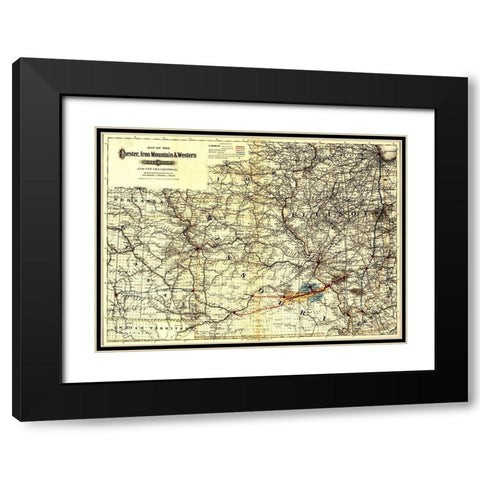 Chester Iron Mountain and Western Railroad 1881 Black Modern Wood Framed Art Print with Double Matting by Vintage Maps