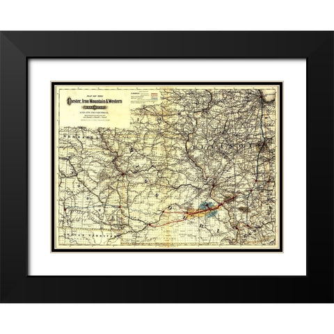 Chester Iron Mountain and Western Railroad 1881 Black Modern Wood Framed Art Print with Double Matting by Vintage Maps