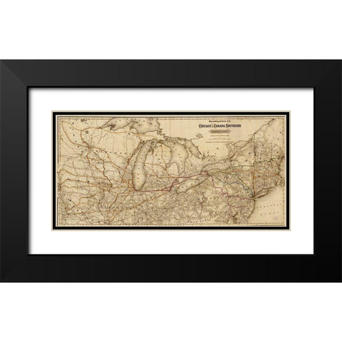 Chicago and Canada Southern Railway 1872 Black Modern Wood Framed Art Print with Double Matting by Vintage Maps