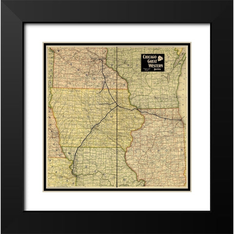 Chicago Great Western Railway Maple Leaf Route 1897 Black Modern Wood Framed Art Print with Double Matting by Vintage Maps