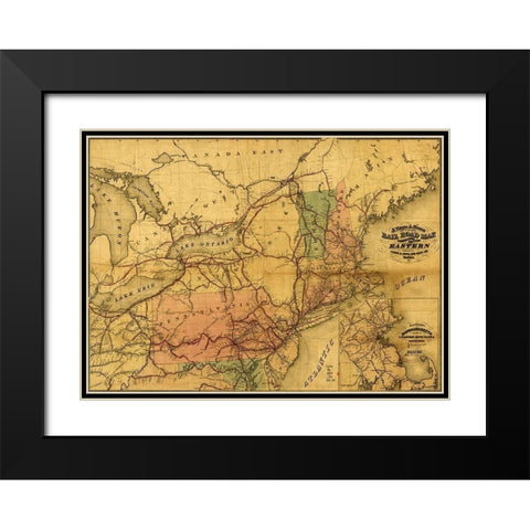 Eastern Railroad 1859 Black Modern Wood Framed Art Print with Double Matting by Vintage Maps