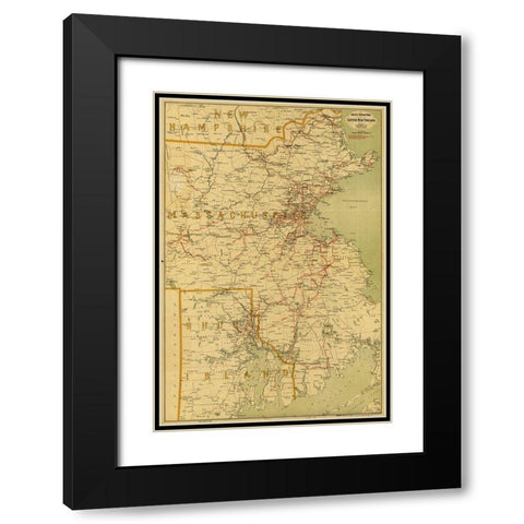 Electric railway map of eastern New England  Black Modern Wood Framed Art Print with Double Matting by Vintage Maps