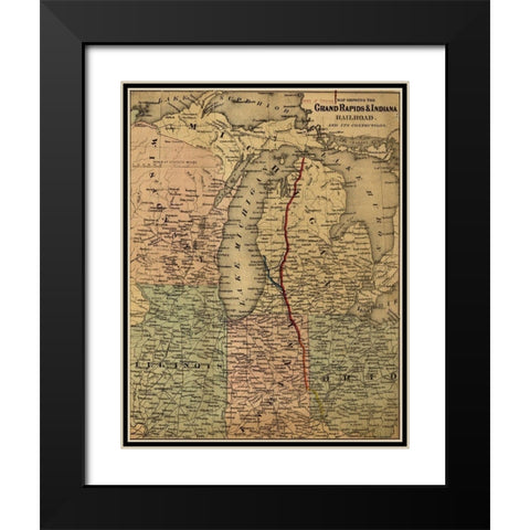 Grand Rapids and Indiana Railroad 1871 Black Modern Wood Framed Art Print with Double Matting by Vintage Maps