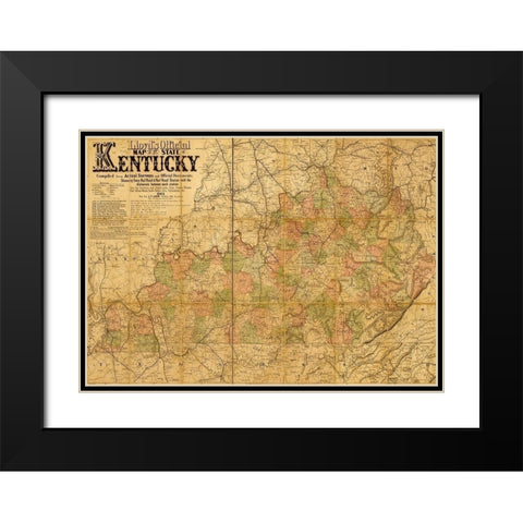 Kentucky 1862 Black Modern Wood Framed Art Print with Double Matting by Vintage Maps