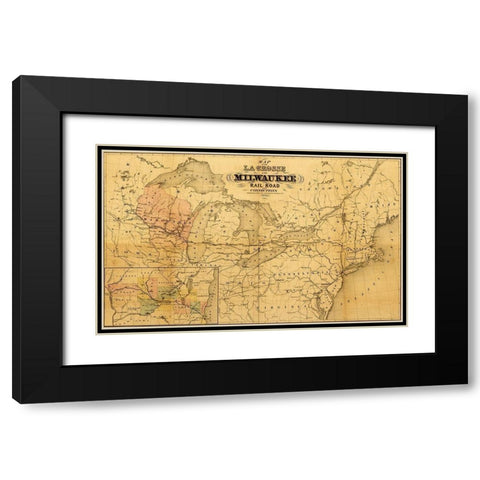 La Crosse and Milwaukee Rail Road 1855 Black Modern Wood Framed Art Print with Double Matting by Vintage Maps