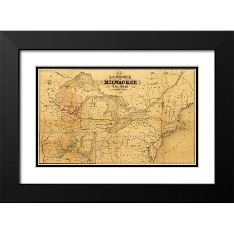 La Crosse and Milwaukee Rail Road 1855 Black Modern Wood Framed Art Print with Double Matting by Vintage Maps