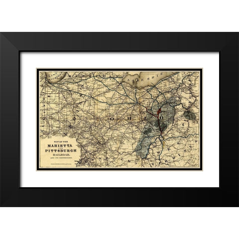 Marietta and Pittsburgh Railroad 1871 Black Modern Wood Framed Art Print with Double Matting by Vintage Maps