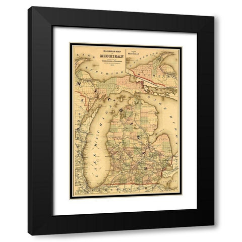Michigan 1876 Black Modern Wood Framed Art Print with Double Matting by Vintage Maps