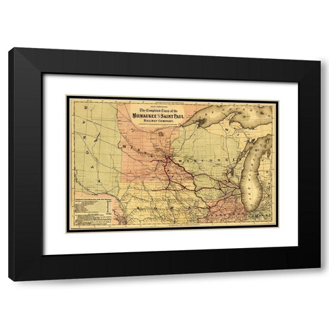 Milwaukee and Saint Paul Railway 1872 Black Modern Wood Framed Art Print with Double Matting by Vintage Maps