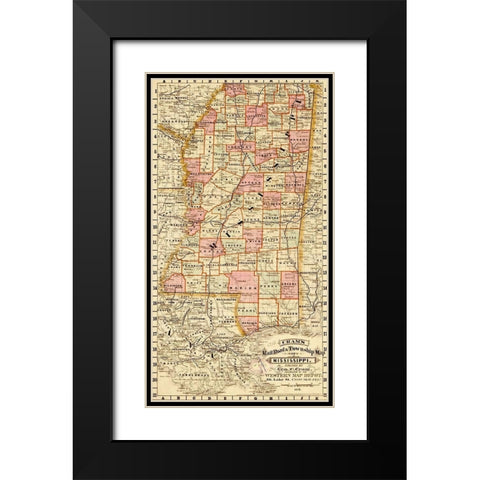 Mississippi State 1878 Black Modern Wood Framed Art Print with Double Matting by Vintage Maps