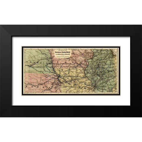 Missouri River at St Joseph 1872 Black Modern Wood Framed Art Print with Double Matting by Vintage Maps