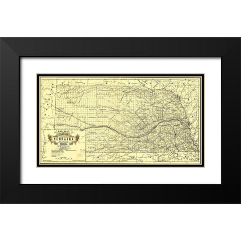 Nebraska 1889 Black Modern Wood Framed Art Print with Double Matting by Vintage Maps