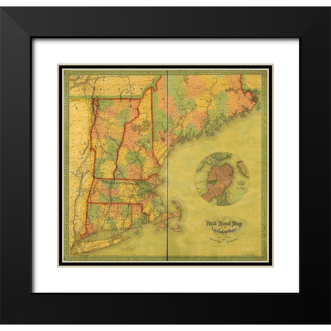 New England States 1854 Black Modern Wood Framed Art Print with Double Matting by Vintage Maps
