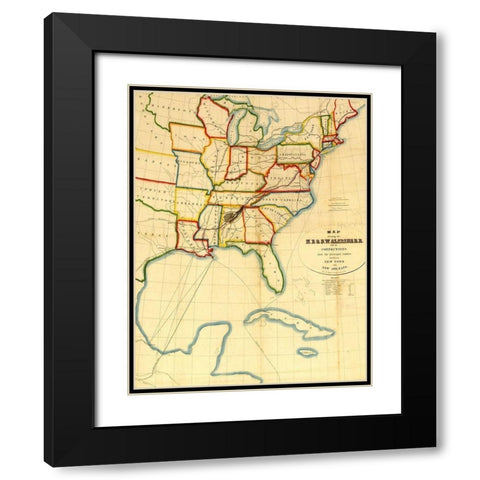 NE and SW Alabama Railroad 1850 Black Modern Wood Framed Art Print with Double Matting by Vintage Maps