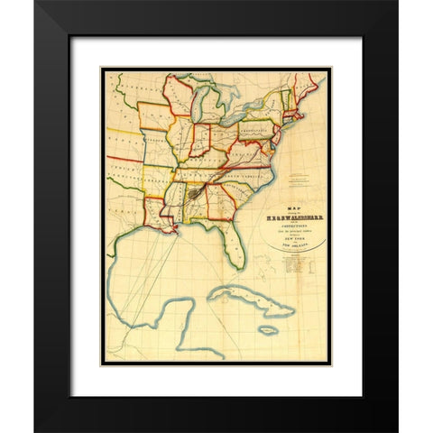 NE and SW Alabama Railroad 1850 Black Modern Wood Framed Art Print with Double Matting by Vintage Maps