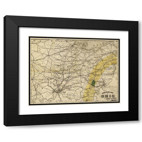 Ohio 1873 Black Modern Wood Framed Art Print with Double Matting by Vintage Maps