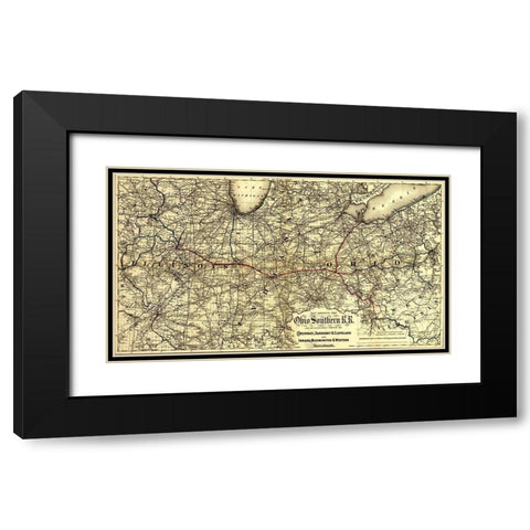 Ohio Southern 1881 Black Modern Wood Framed Art Print with Double Matting by Vintage Maps