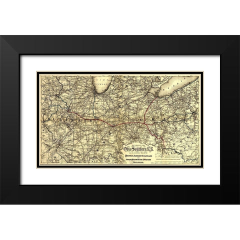Ohio Southern 1881 Black Modern Wood Framed Art Print with Double Matting by Vintage Maps