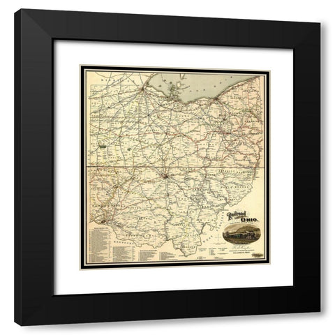 Ohio 1898 Black Modern Wood Framed Art Print with Double Matting by Vintage Maps