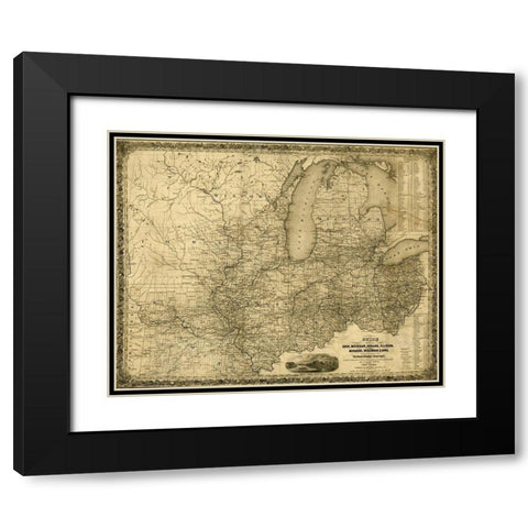 Ohio Michigan Indiana Illinois Missouri Wisconsin and Iowa 1840 Black Modern Wood Framed Art Print with Double Matting by Vintage Maps