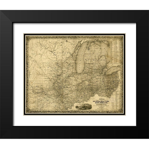 Ohio Michigan Indiana Illinois Missouri Wisconsin and Iowa 1840 Black Modern Wood Framed Art Print with Double Matting by Vintage Maps