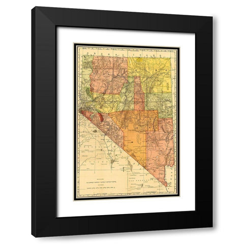 Nevada 1893 Black Modern Wood Framed Art Print with Double Matting by Vintage Maps