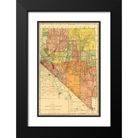 Nevada 1893 Black Modern Wood Framed Art Print with Double Matting by Vintage Maps