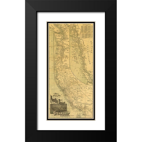 Pacific Coast Steamship Company 1891 Black Modern Wood Framed Art Print with Double Matting by Vintage Maps