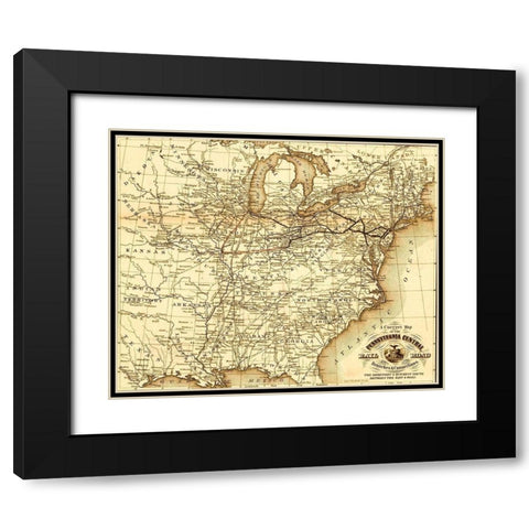 Pennsylvania Central 1854 Black Modern Wood Framed Art Print with Double Matting by Vintage Maps