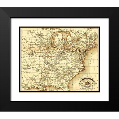 Pennsylvania Central 1854 Black Modern Wood Framed Art Print with Double Matting by Vintage Maps