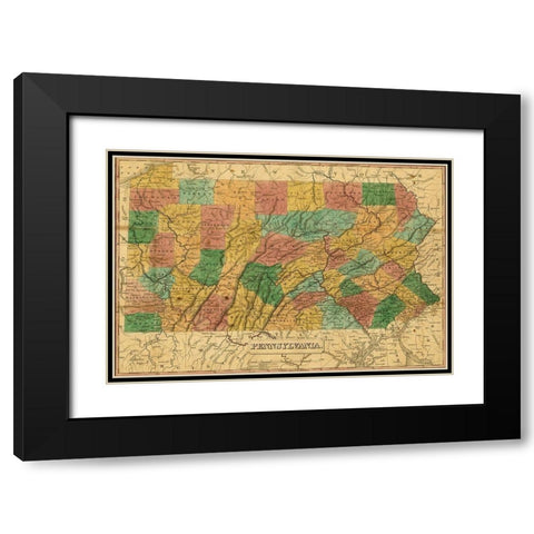 Pennsylvania 1829 Black Modern Wood Framed Art Print with Double Matting by Vintage Maps