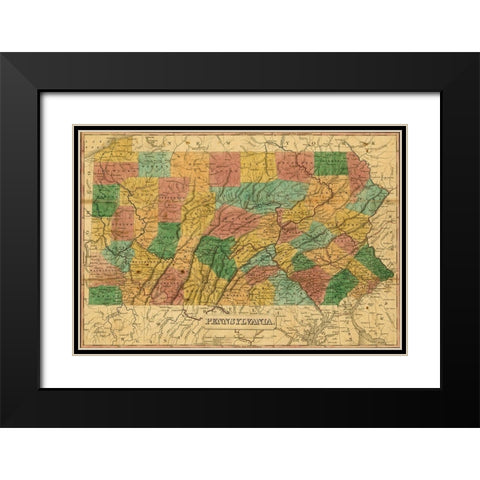 Pennsylvania 1829 Black Modern Wood Framed Art Print with Double Matting by Vintage Maps
