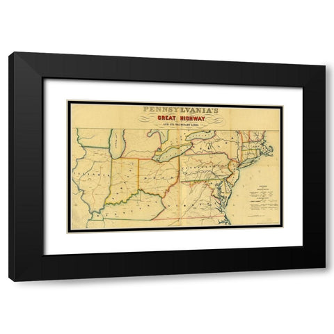 Pennsylvanias great highway and its tributary lines 1850 Black Modern Wood Framed Art Print with Double Matting by Vintage Maps