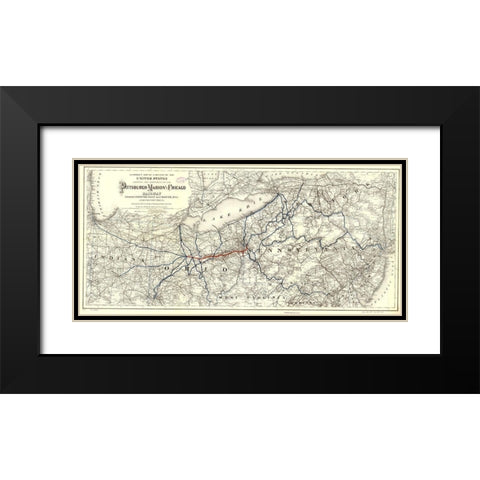 Pittsburgh Marion and Chicago 1887 Black Modern Wood Framed Art Print with Double Matting by Vintage Maps