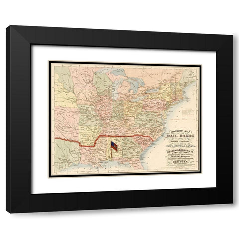 Railroads and water courses in the United Sates and Canada Black Modern Wood Framed Art Print with Double Matting by Vintage Maps