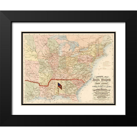 Railroads and water courses in the United Sates and Canada Black Modern Wood Framed Art Print with Double Matting by Vintage Maps