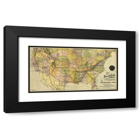 Shenandoah Valley 1890 Black Modern Wood Framed Art Print with Double Matting by Vintage Maps