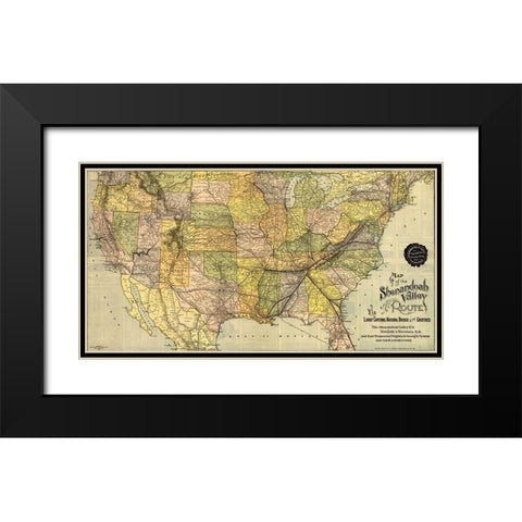 Shenandoah Valley 1890 Black Modern Wood Framed Art Print with Double Matting by Vintage Maps