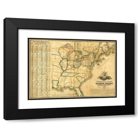 Telegraph stations in the United States Canada and Nova Scotia 1853 Black Modern Wood Framed Art Print with Double Matting by Vintage Maps