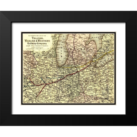Toledo Wabash and Western Railway Company 1873 Black Modern Wood Framed Art Print with Double Matting by Vintage Maps