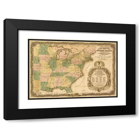 Railroad map of the United States 1858 Black Modern Wood Framed Art Print with Double Matting by Vintage Maps
