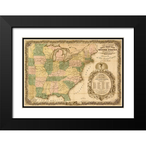 Railroad map of the United States 1858 Black Modern Wood Framed Art Print with Double Matting by Vintage Maps