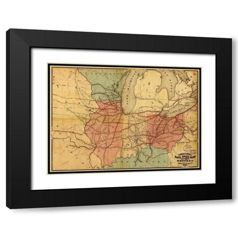 Travelers Edition Road Map 1859 Black Modern Wood Framed Art Print with Double Matting by Vintage Maps