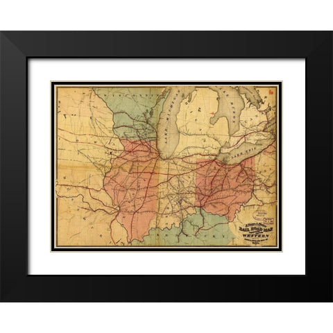 Travelers Edition Road Map 1859 Black Modern Wood Framed Art Print with Double Matting by Vintage Maps