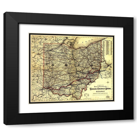 Wheeling and Cincinnati Mineral Railway 1882 Black Modern Wood Framed Art Print with Double Matting by Vintage Maps