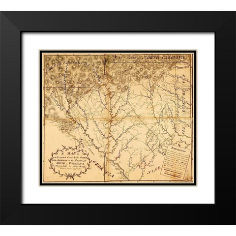 Carolina provide Indian Lands 1777 Black Modern Wood Framed Art Print with Double Matting by Vintage Maps